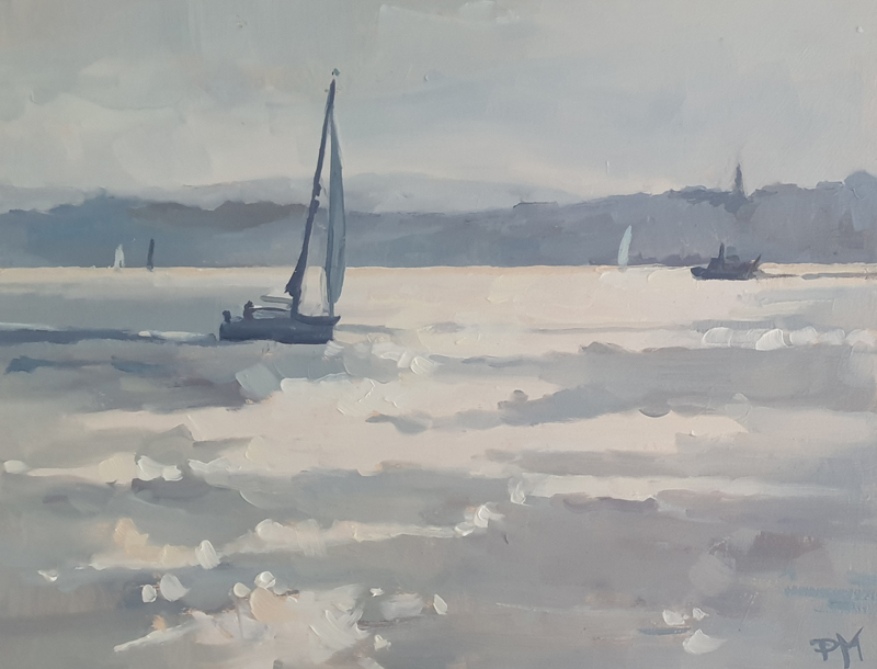 Sunshine on the Solent is an original oil painting by award winning British artist Paula Mitchell